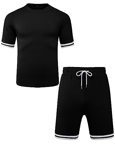 Babioboa Men's Short Sets 2 Piece Outfit - Medium Black Summer Tracksuit