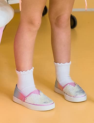Girls' Seamless Ruffle Sport Quarter Socks - Medium/White