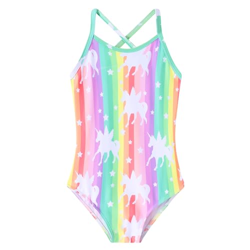 Girls One Piece Swimsuit Quick Dry Beach Swimwear - 3-4T Stripe Unicorn
