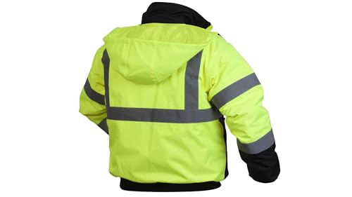 Pyramex Safety RJ3210M Safety Bomber Jacket with Quilted Lining, Hi-Vis Lime, Medium