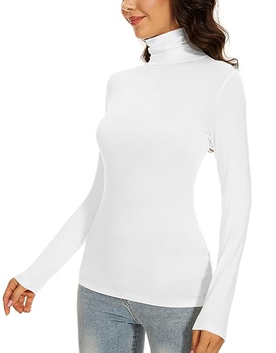 Women's Slim Fitted Long Sleeve Thermal Turtleneck Top - White, Small
