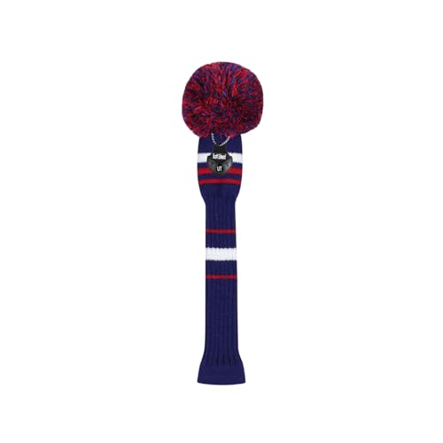 Hybrid Golf Club Cover with Pom Pom & Rotating Tags - Deep Blue, Red, White