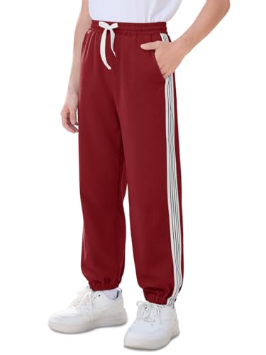 Boys Athletic Sweatpants with Pocket & Drawstring - Dark Red, 9-10Y