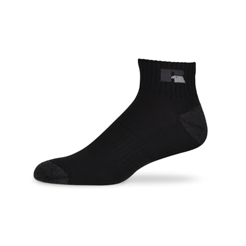 Russell Athletic Black Large Moisture-Wicking Cushioned Ankle Socks 3-Pack with Arch Support