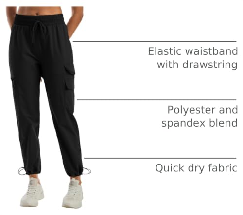 Women's Lightweight Water-Resistant Hiking Joggers with Adjustable Leg Openings - X-Large Dark Black