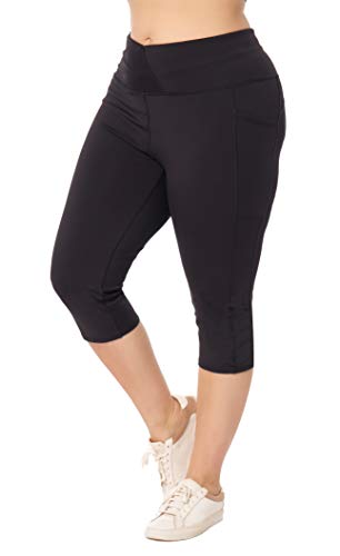 ZERDOCEAN Plus Size Black Workout Capris for Women 3X High Waist Yoga Pants