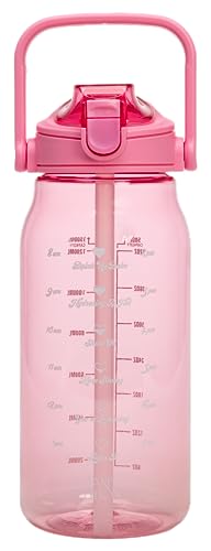 Motivational Water Bottle with Straw & Flip-Top Lid - 50 Ounce, Pink