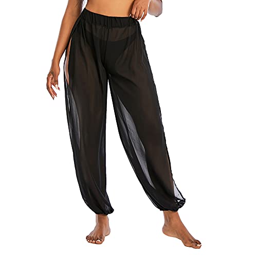American Trends Slit Black Medium: Women’s High-Waist Cover Up Pants for Beach Swimwear