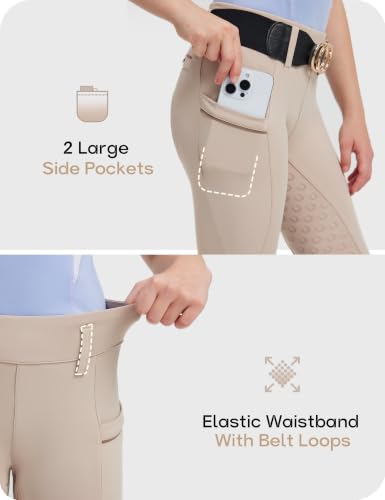 Horse Riding Pants for Girls - Full Seat Equestrian Pants - Medium Apricot