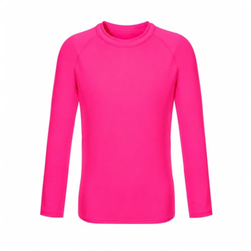 UPF 50+ Kids Long Sleeve Rash Guard Swim Shirt - Hot Pink, Age 5-6