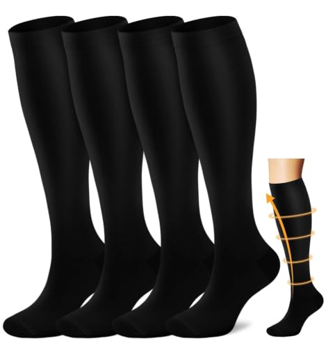ACTINPUT Copper Compression Socks for Men & Women, 4 Pairs XX-Large / A2-00 Black