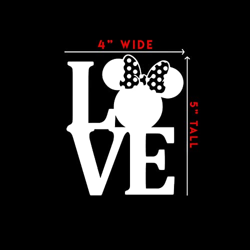Mouse Bow Love Vinyl Decal - 4" x 5" White Sticker for Indoor & Outdoor Use