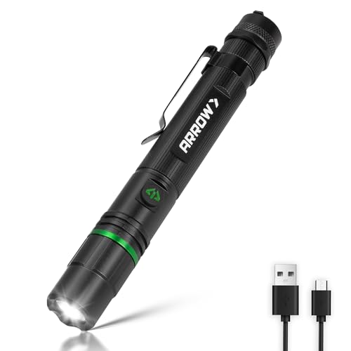 Arrow Rechargeable Compact LED Flashlight 200 Lumens, 3 Modes, USB-C Portable