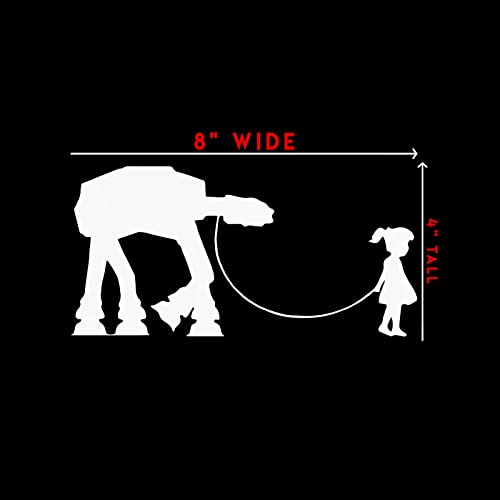 Girl Walking Robot Sticker Decal - 8" x 4" White