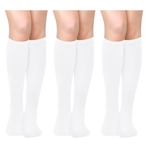 Knee High Socks for Women - 3 Pack White Cotton Tube Socks