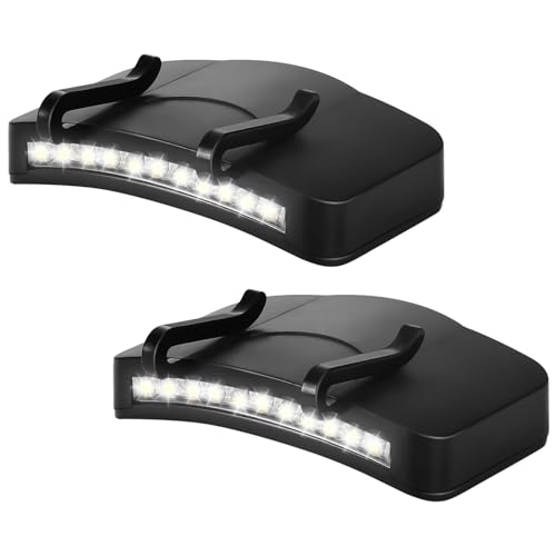 2 Pack Black LED Clip-On Cap Lights, 11 LED Headlamps, Hands-Free
