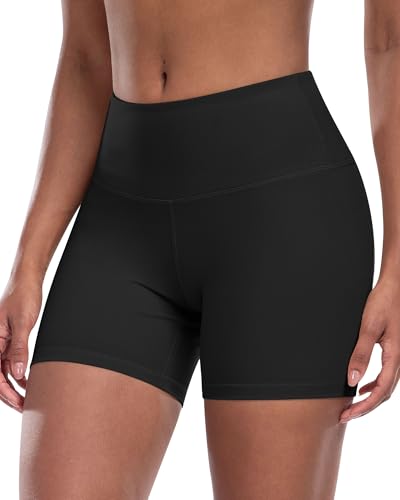 High Waisted Biker Yoga Shorts for Women - Medium - Black