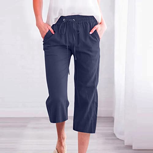 Plus Size Navy Linen Capri Pants for Women - XX-Large