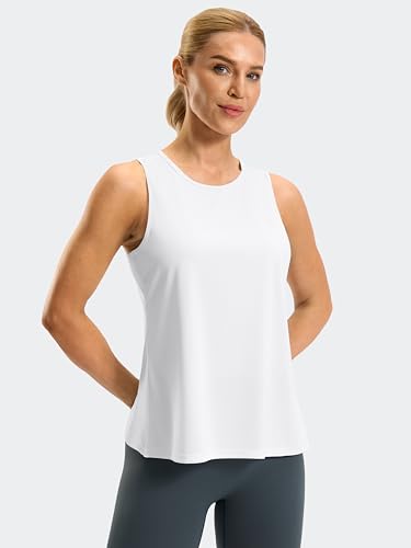 SANTINY Women's Open Back Athletic Tank Top - Medium White - Workout & Running Shirt