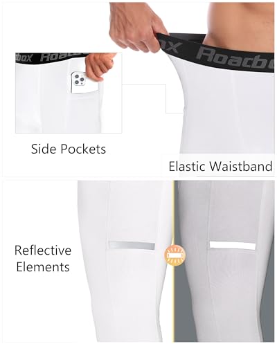 Men's Compression Running Tights with Pockets - White, Small