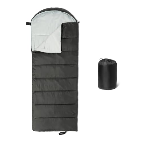 Amazon Basics 50°F / 10°C Adult Sleeping Bag Black/Gray - 3 Season Warm & Cool Weather, 1 Person