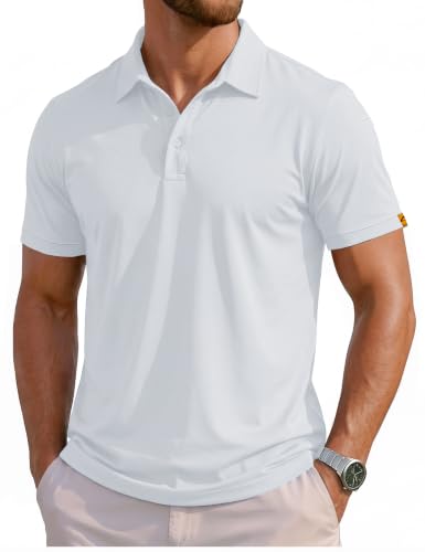 MAGCOMSEN Men's White Golf Polo Shirt Large Short Sleeve Performance Collared Shirt