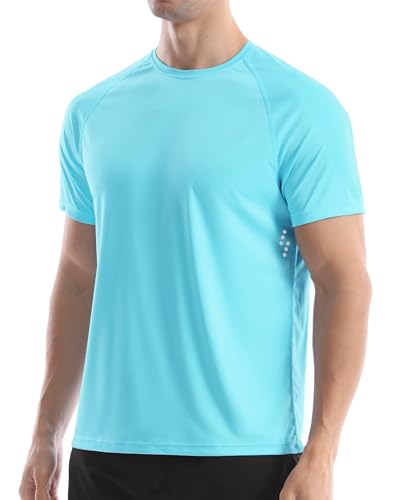 4ucycling Men's UPF 50+ Lake Blue Short Sleeve Sun Protection Swim Shirt - Medium