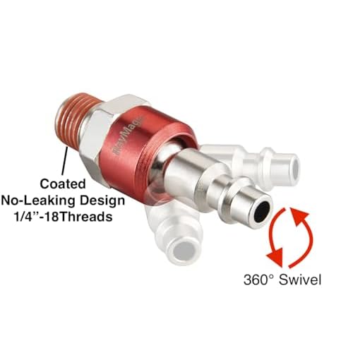 RayMagic Industrial-Grade 1/4" Swivel Air Plug, 2-Pack 360¡Æ Swivel Steel Red Electrophoresis Plug, 1/4-Inch NPT Male Pre-Coated 18-Threads, Air Hose Fittings(Red)