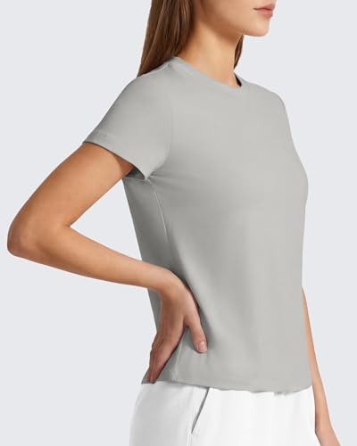 G4Free Soft Lyocell Quick Dry Workout Top for Women, Large / Light Gray, T-Shirt