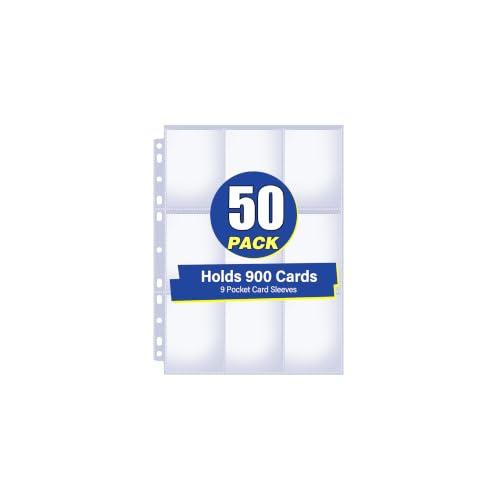 50 Pack Single-Sided Card Sleeves Binder Sheets - Holds 900 Cards