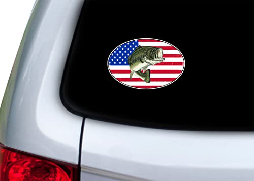 Bass USA Flag Car Decal - 5x3 Inch Fishing Sticker