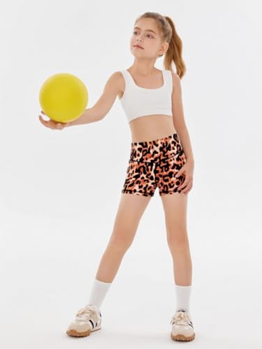 Girls High-Waisted Athletic Shorts - Leopard Print - Size 5-6 Years