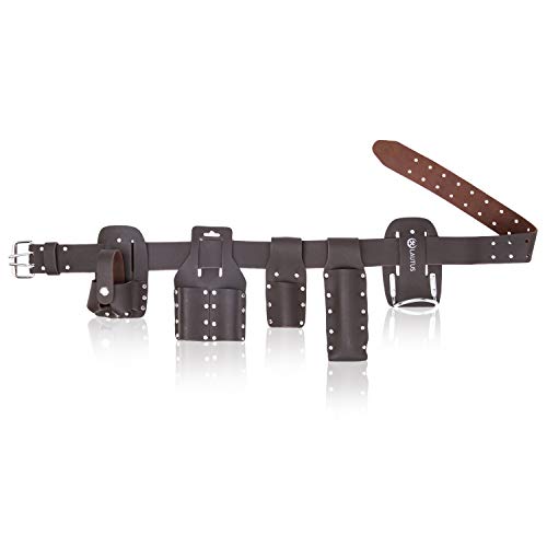 LAUTUS Scaffolding Belt | 6-Piece Leather Scaffold Belt, 2" Wide | Fits Waist Sizes from 32¡± ? 46¡± | Includes 5 Scaffold Tool Holders to Securely Hold Your Level, Tape, Spanners, Hammer