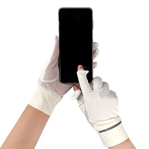 UV Protection Fingerless Gloves for Women - White Mesh