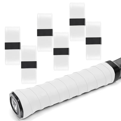 Tennis Racket Overgrip Tape - 6 Pack Precut Anti-Slip Absorbent - White