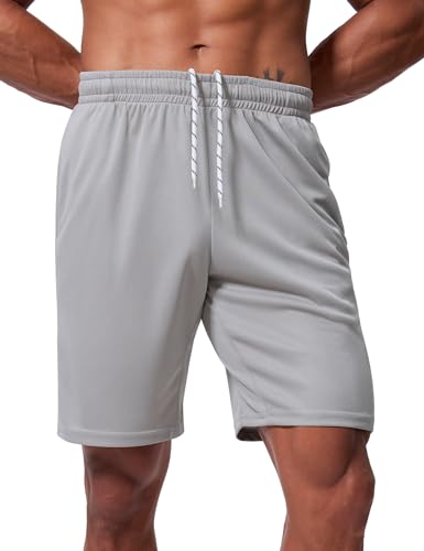 Men's 9 Inch Inseam Quick Dry Mesh Athletic Shorts - Light Grey