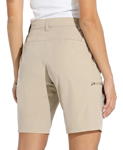 Willit Women's 10-Inch Khaki Cargo Shorts with 6 Pockets, Medium Size, Hiking & Golf Wear