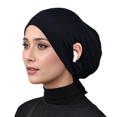 Hophor Black & Khaki Hijab Undercaps Slouchy Beanie Cap for Women Muslim Jersey Inner Beanie