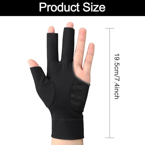 3-Finger Billiard Pool Gloves - Left Hand, 8 Pcs, Black