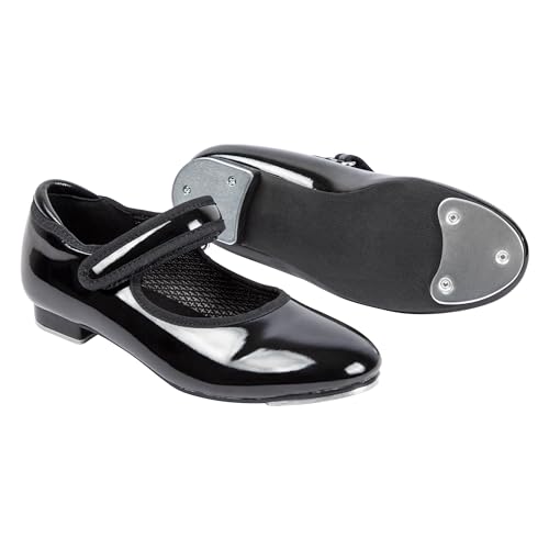 Dynadans Unisex Kid Black Patent Adjustable Strap Tap Shoe - Little Child Size 11