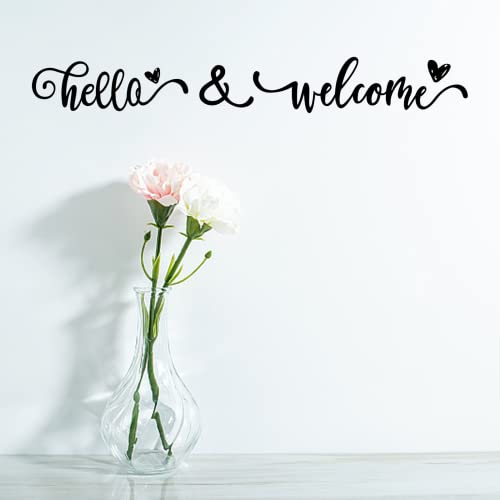 PLIGREAT Hello & Welcome Quotes Wall Stickers, Peel and Stick Wall Decals, Removable Vinyl Wall Sticker for Home Office Workplace Front Door Decor Porch Hallway Wall Decorations DIY Wall Art Decor