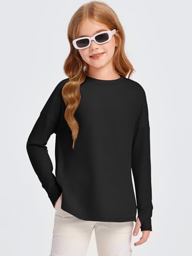 Kids Long Sleeve Active Quick Dry Yoga Tops - 10-12 Years Black