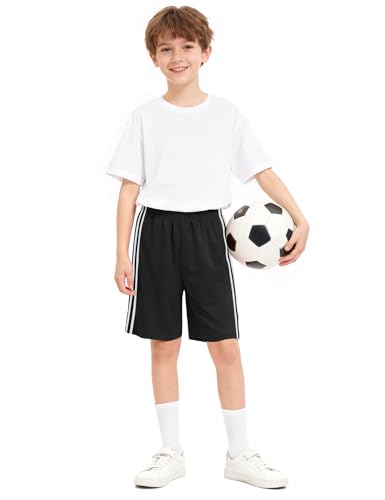 Boys Athletic Shorts - Kids Basketball & Soccer Sports - 9-10 Years Black