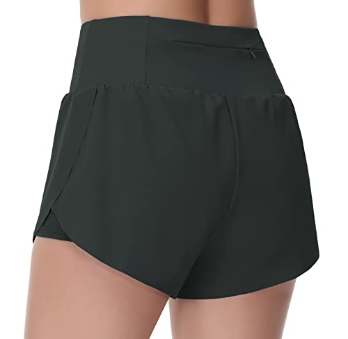 High Waisted Bermuda Shorts for Women - Long Workout Shorts - Large Dark Grey