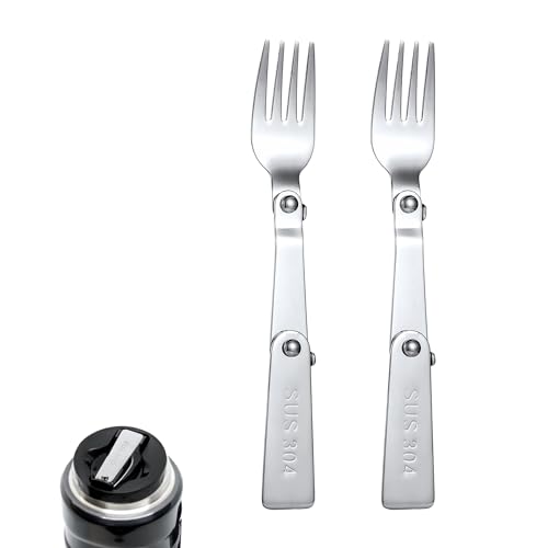Folding Stainless Steel Forks - 6.3 Inch, 2-Pack for Camping