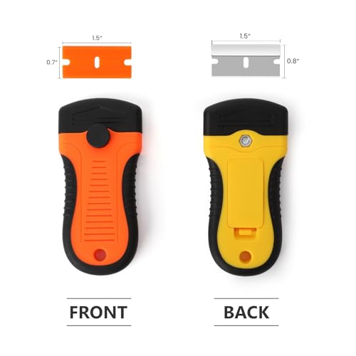 2PACK Locking Razor Blade Scraper with Safety Cap Glass Cooktop Scraper with Extra 10 Plastic Razor Blades and 10 Metal Blades for Glass Clean Paint and Old Label Decal Sticker Remover