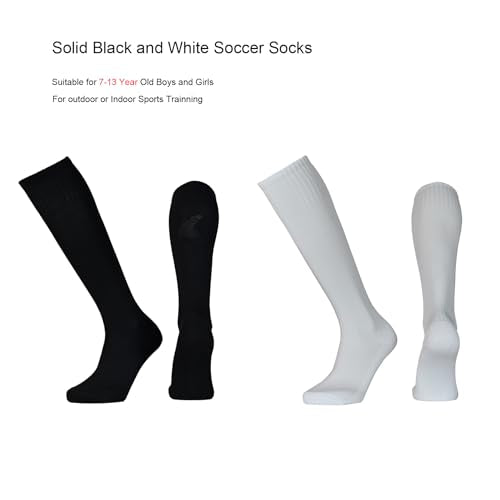 Kids Athletic Soccer Socks - 2 Pair Pack, Breathable for Ages 7-13