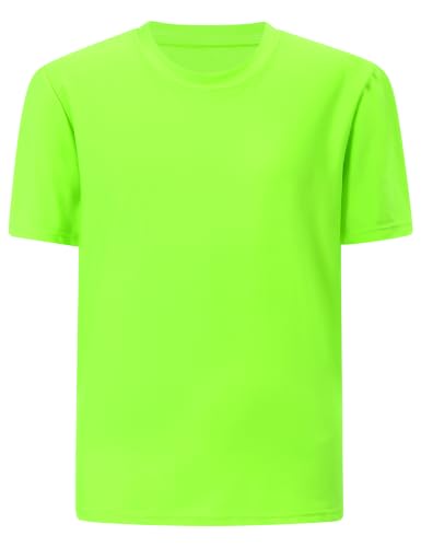 Boys Quick Dry Athletic Shirt - Lightweight Sports Tee, Neon Green, 11-12 Years