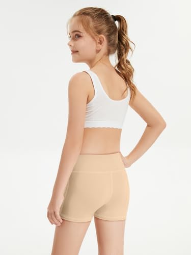 High Waist Girls Athletic Biker Shorts - 11-12 Years / Nude
