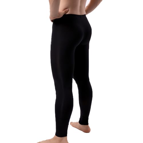 Men's Ice Silk Sheer Leggings Pants Black Large Underwear Bottoms